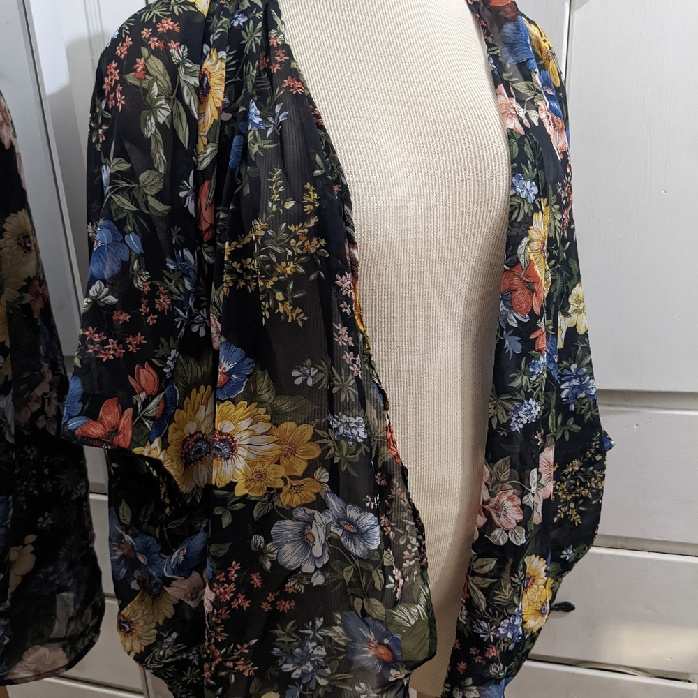 Floral and black sheer blouse coverup